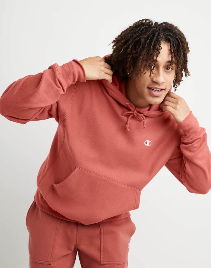 Champion Mens Hoodie NZ - Reverse Weave C Logo Coral ( 7246-JQFHI )